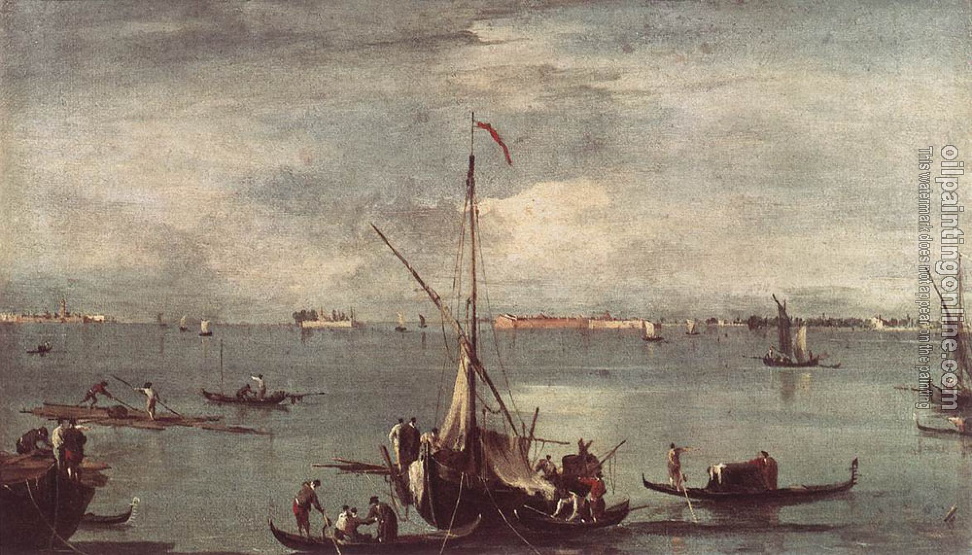 Francesco Guardi - The Lagoon with Boats Gondolas and Rafts
